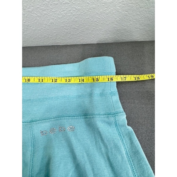 bebe Y2K Rhinestone Logo Circle Mini Skirt Turquoise Blue – Size L Made in USA - Picture 6 of 7